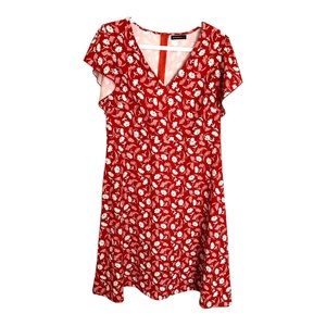 Just Fashion Now Women’s Red Floral Dress, Jersey Cap Sleeve Size L